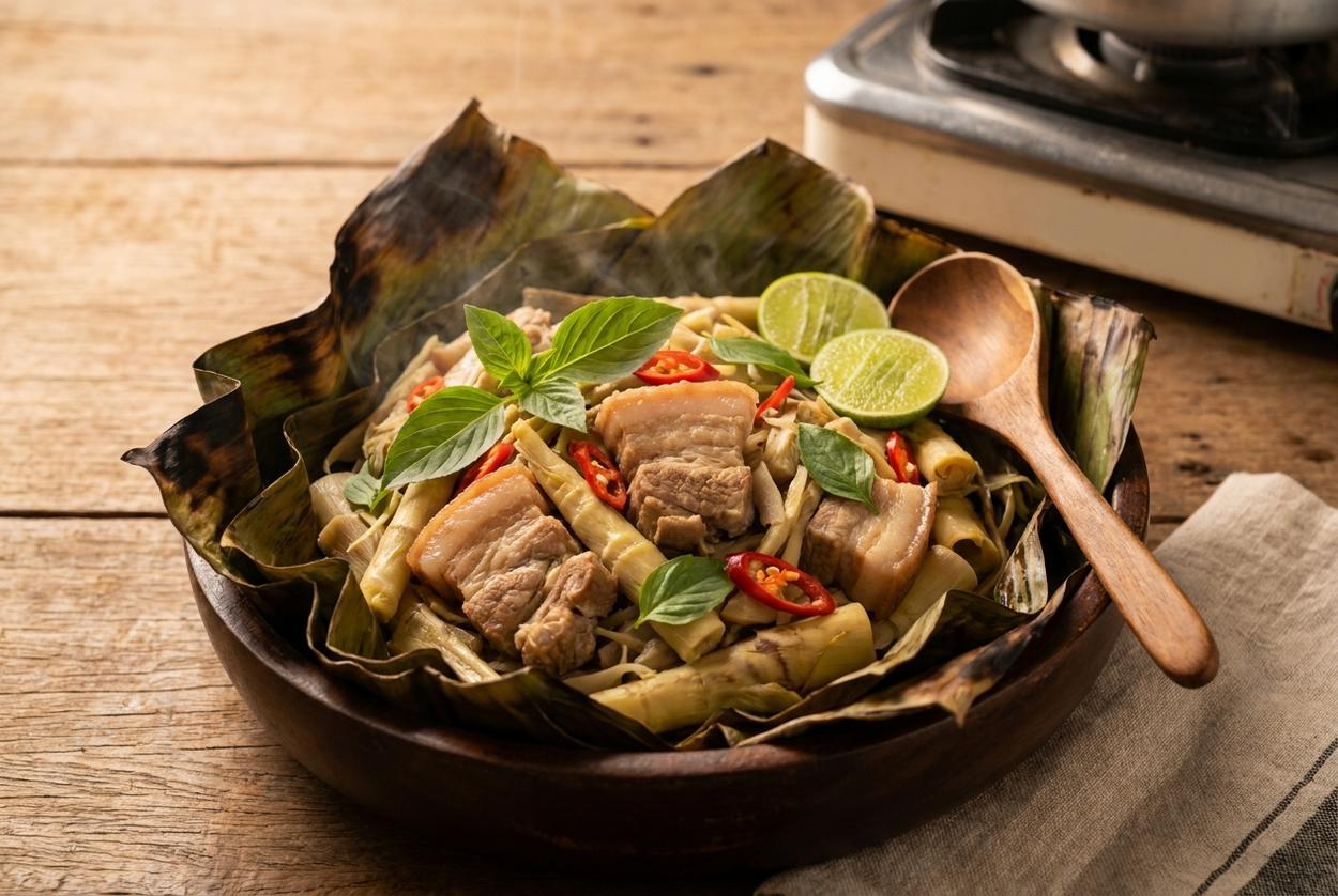 หมกหน่อไม้ ใส่หมูสามชั้น สูตรนัวทำง่าย ฉบับเด็กหอก็ทำได้!