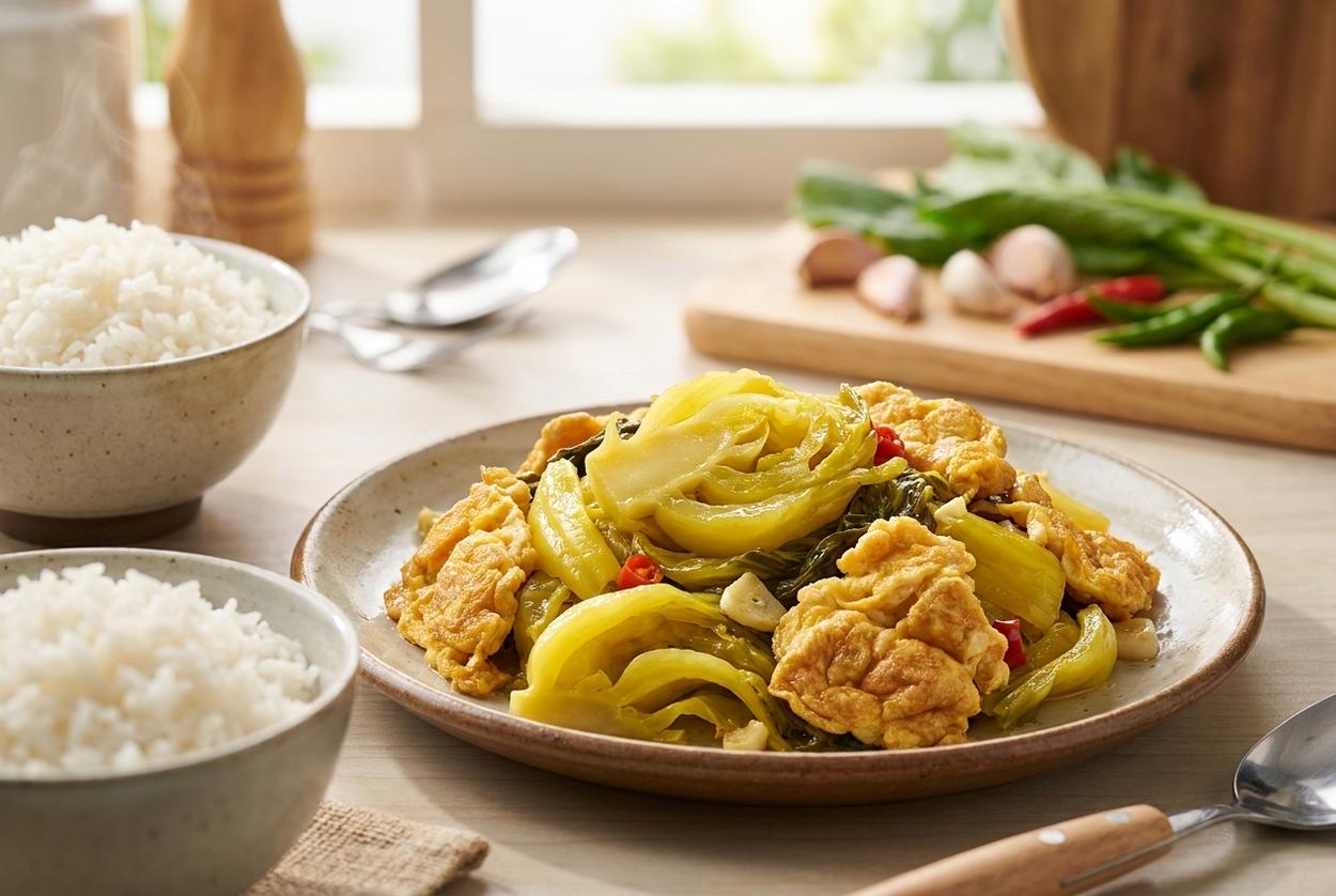 สูตรผักกาดดองผัดไข่ เมนูง่ายๆ อร่อยเหมือนร้านดัง พร้อมเทคนิคผัดให้หอม!